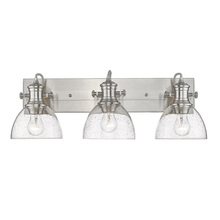  3118-BA3 PW-SD - Hines 3-Light Bath Vanity in Pewter with Seeded Glass